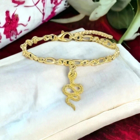 Gold Snake Anklet Bracelet - Picture 7 of 8